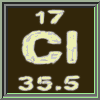 Chlorine - with 17 electrons and atomic weight of 35.5